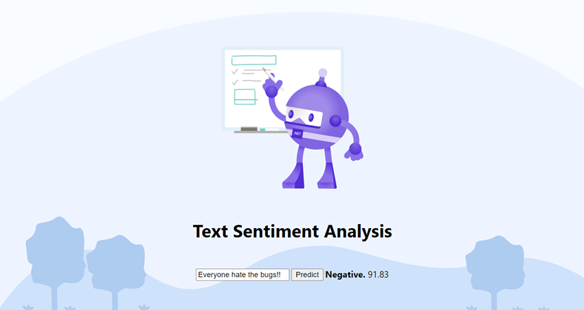 Sentiment analysis in an ASP.NET web application with ML.NET